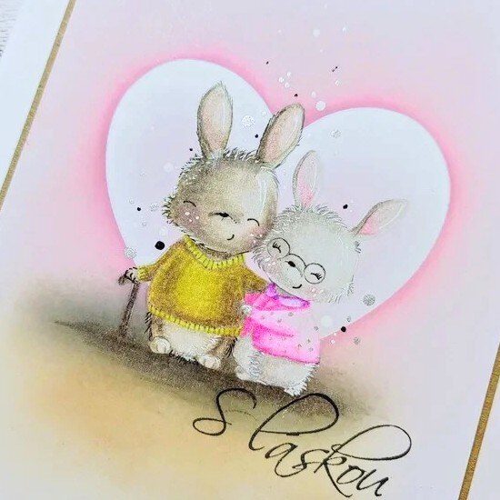 Přání ruční výroba - Zajíčci Valentin - 1 ks