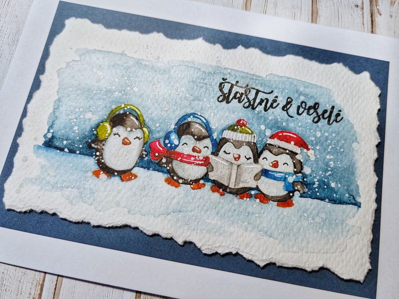 Přání ruční výroba -Tučňáci