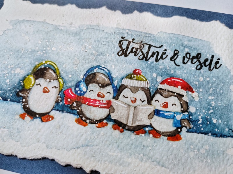 Přání ruční výroba -Tučňáci