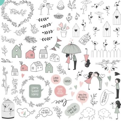 Papírové výseky MODA SCRAP - Love is in the Air - sada 77 ks