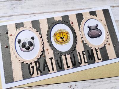 Přání ruční výroba - Zvířátka - gratulujeme - 1 ks