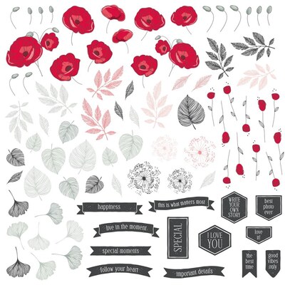 Papírové výseky MODA SCRAP - Spring Poppies - sada 86 ks