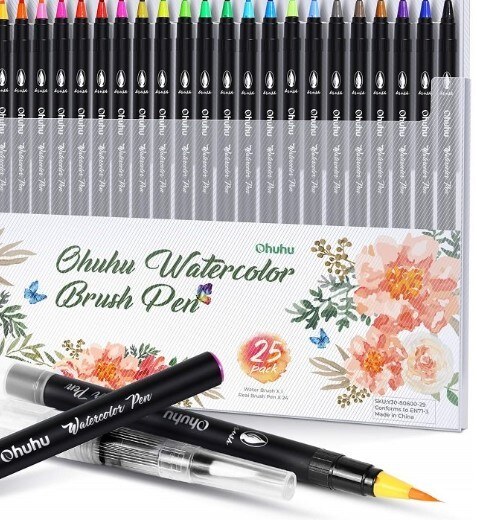 Akvarelové fixy OHUHU s vodním štětcem - sada 25 ks