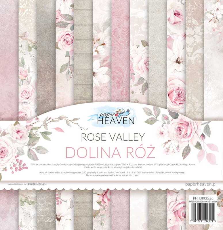 Sada oboustranně potištěných papírů PAPER HEAVEN 12x12" - Rose Valley - sada 12 listů