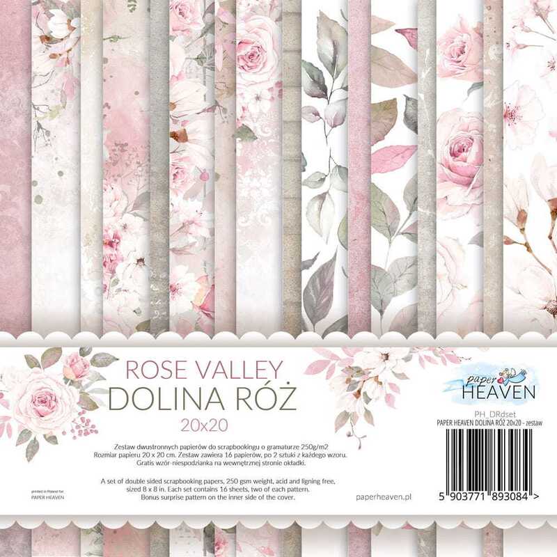 Sada oboustranně potištěných papírů PAPER HEAVEN 20x20 cm - Rose Valley - sada 16 listů