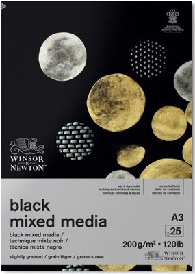 Blok WINSOR & NEWTON černý mixed media A3 - 200g - 25 listů
