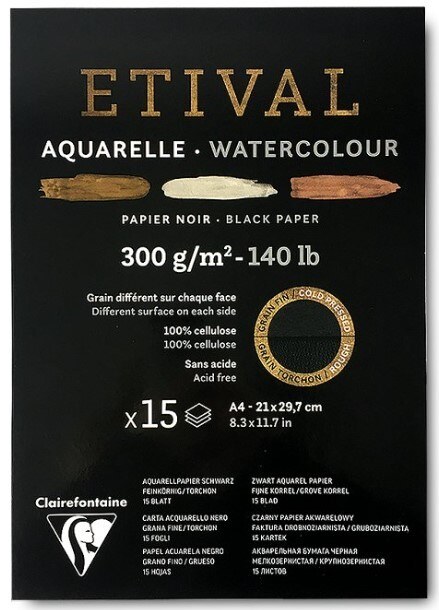 Akvarelový blok Clairefontaine černý A4, 300g - 15 listů