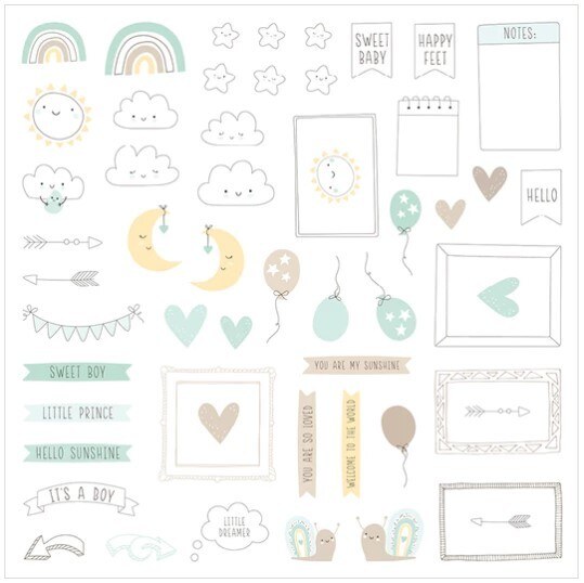 Papírové výseky MODA SCRAP - New Baby Boy - sada 55 ks