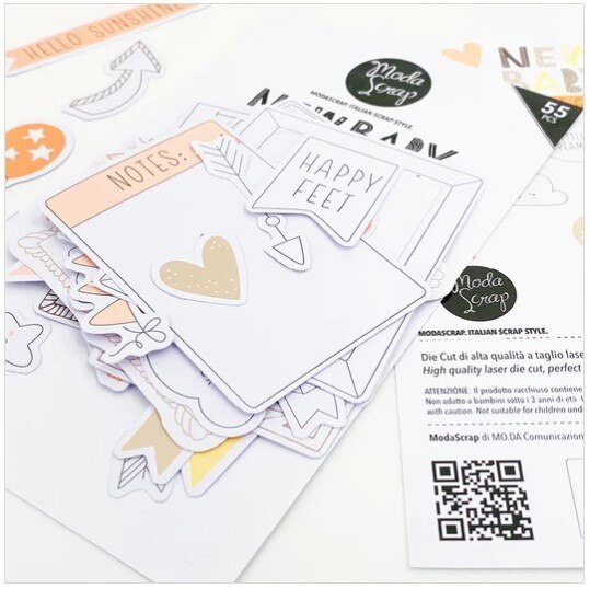 Papírové výseky MODA SCRAP - New Baby Girl - sada 55 ks