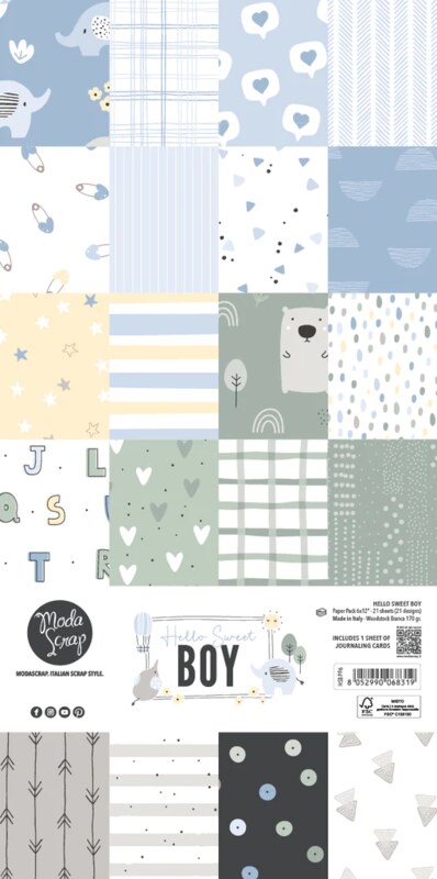 Sada papírů MODA SCRAP 6x12" - Hello Sweet Boy - sada 21 listů