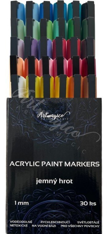 Akrylové fixy Artmagico s jemným hrotem UNI BASIC - sada 30 ks