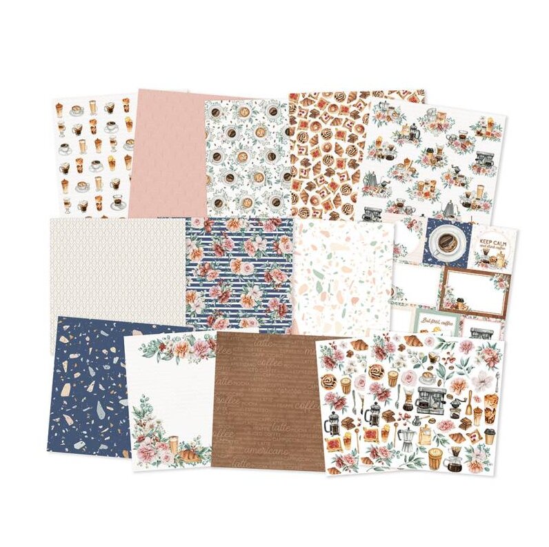 Sada scrapbookových oboustranně potištěných papírů P13 12x12" - Coffee Break - sada 12 listů