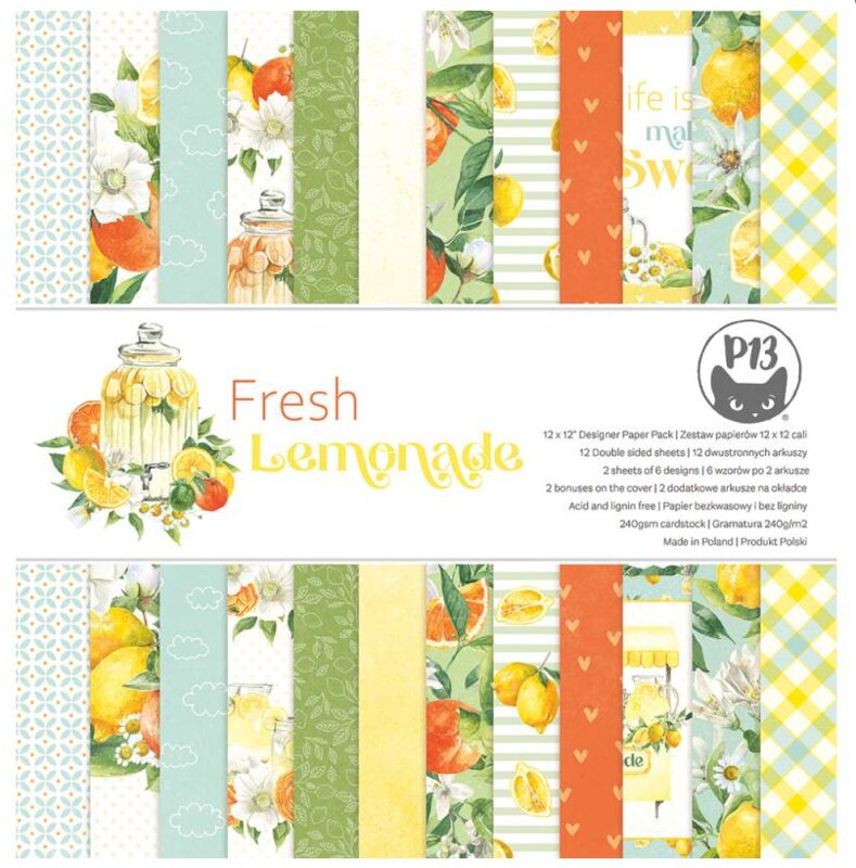 Sada scrapbookových oboustranně potištěných papírů P13 12x12" - Fresh Lemonade - sada 12 listů