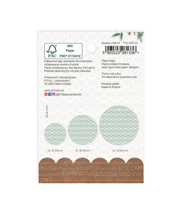 Dekorativní visačky kulaté P13 - Coffee Break - sada 9 ks