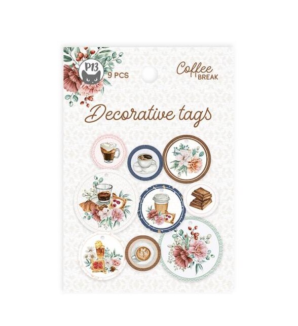 Dekorativní visačky kulaté P13 - Coffee Break - sada 9 ks