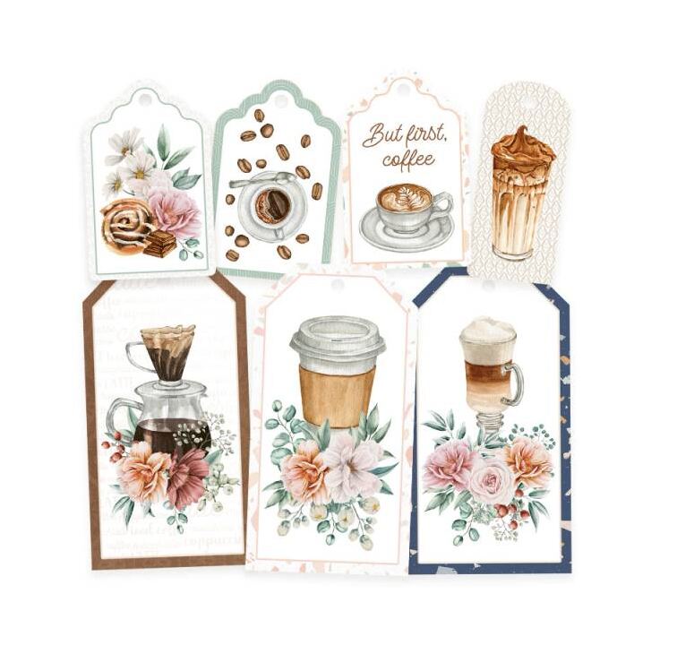 Dekorativní visačky P13 - Coffee Break - sada 7 ks