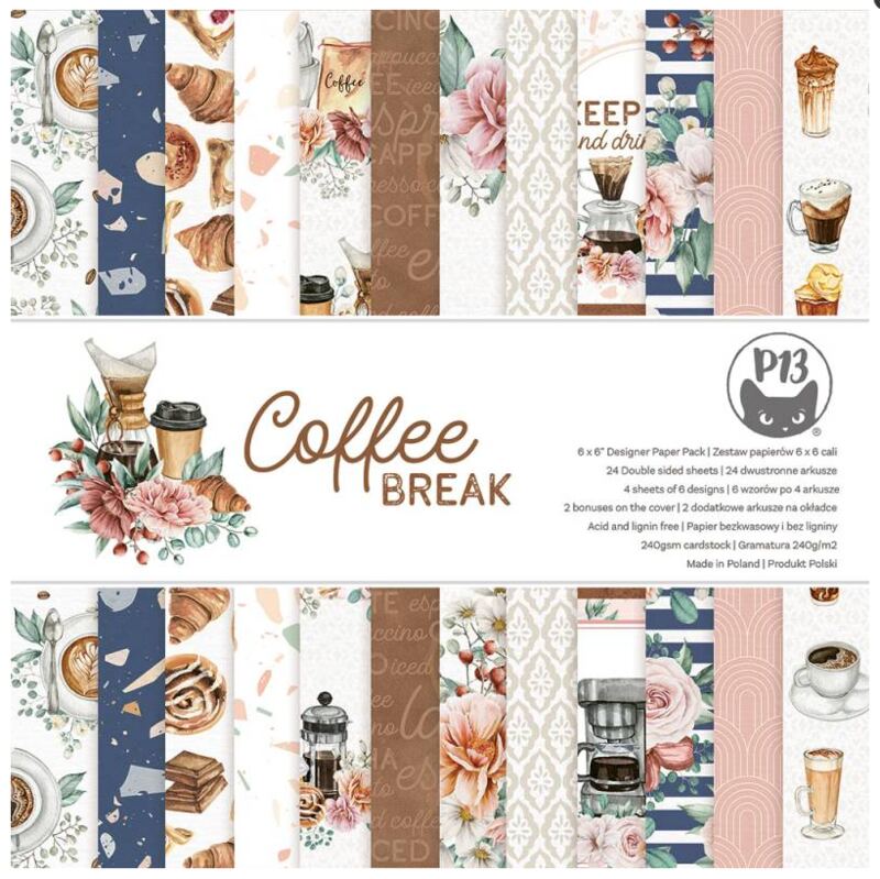 Sada scrapbookových oboustranně potištěných papírů P13 6x6" - Coffee Break - sada 24 listů