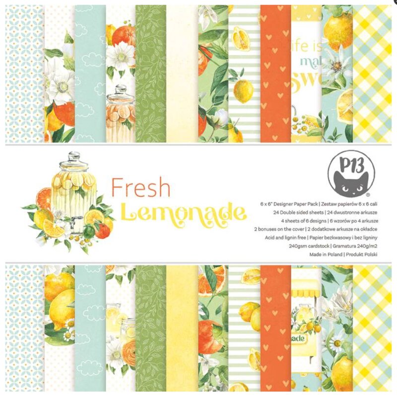 Sada scrapbookových oboustranně potištěných papírů P13 6x6" - Fresh Lemonade - sada 24 listů