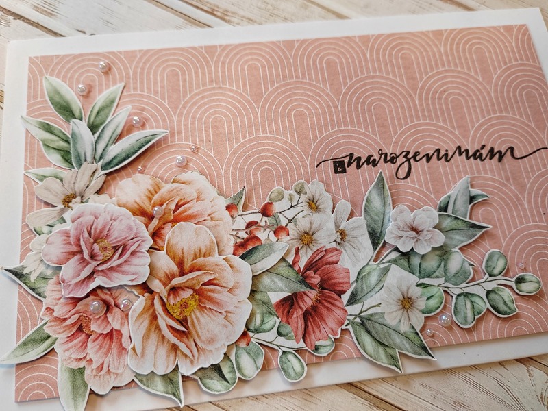 Přání ruční výroba - Květiny - starorůžové