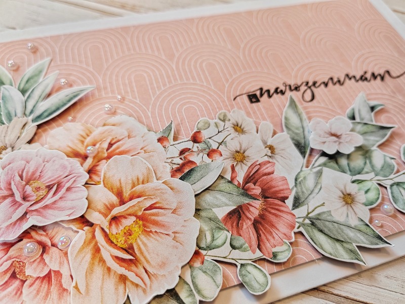 Přání ruční výroba - Květiny - starorůžové