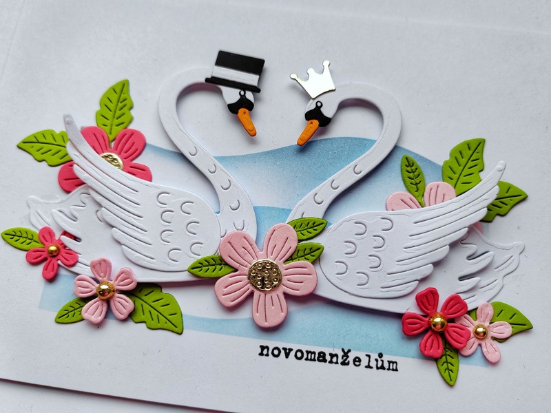 Přání ruční výroba - Labutě - 1 ks