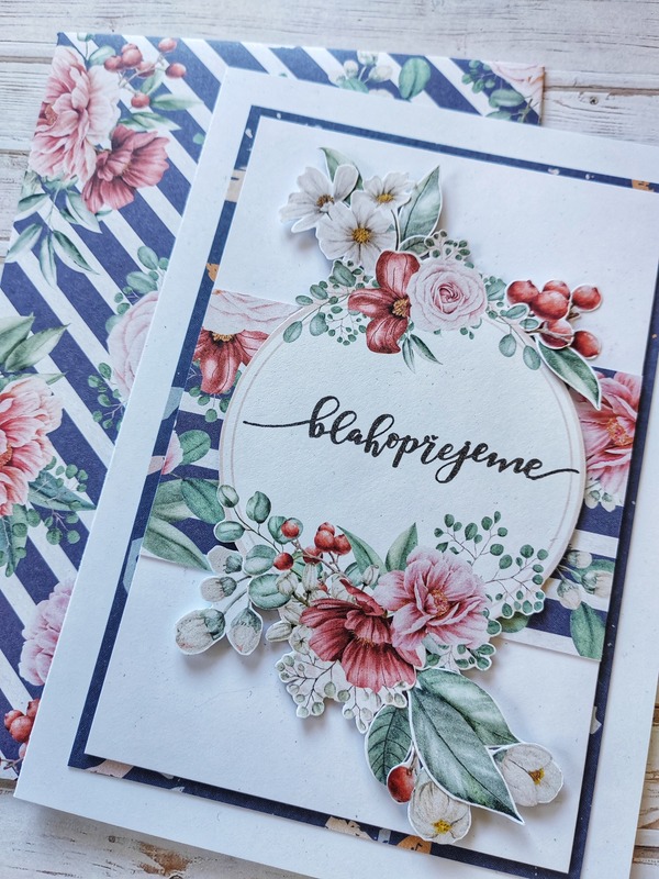 Přání ruční výroba - Květinové modré