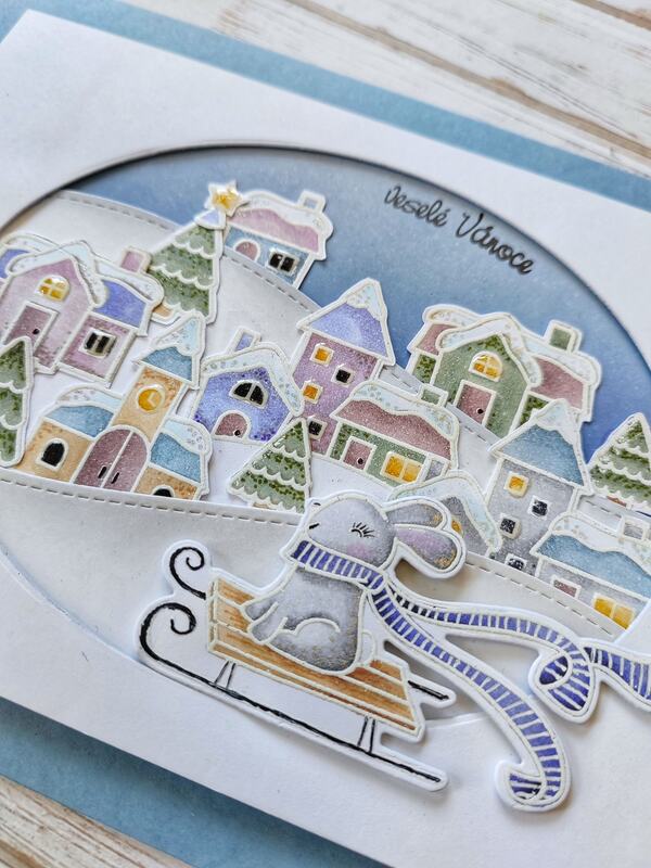 Přání ruční výroba - Zimní městečko