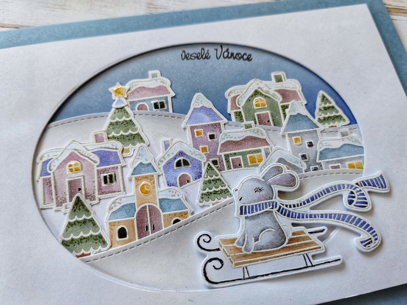 Přání ruční výroba - Zimní městečko