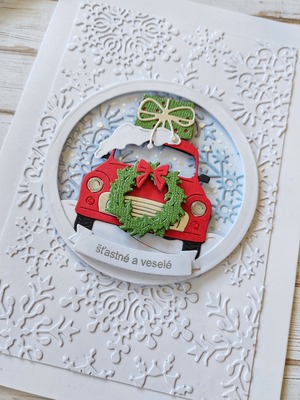 Přání ruční výroba - Šťastné a veselé - Auto - 1 ks