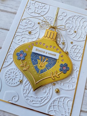 Přání ruční výroba - Ozdoba zlatá - 1 ks