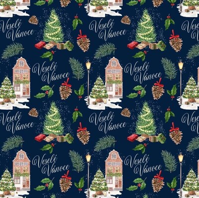 Vánoční balicí papír 70 x 100 cm - 125 g/m2 - Veselé Vánoce (modré) - 1 arch