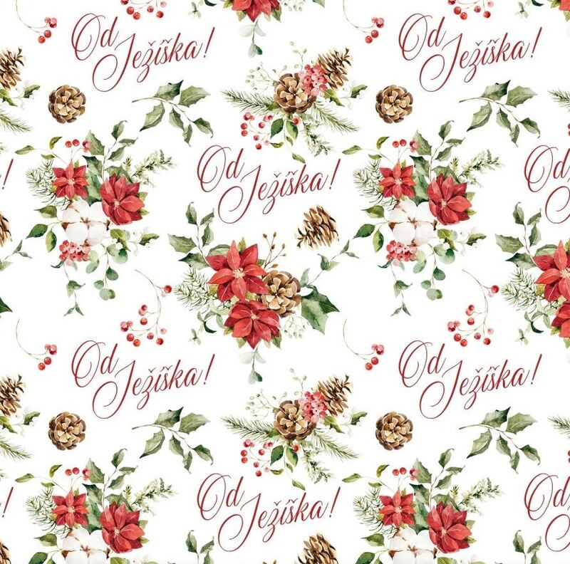 Vánoční balicí papír 70 x 100 cm - Od Ježíška (vánoční květiny) - 1 arch
