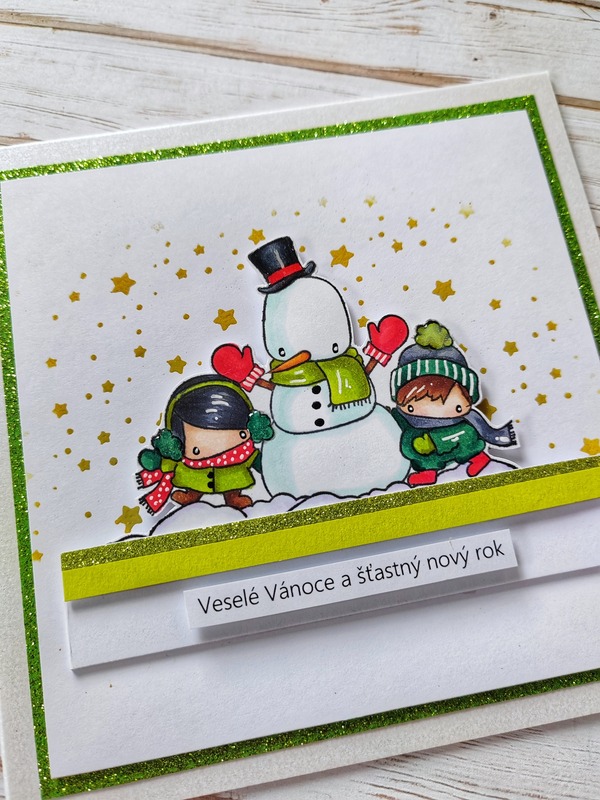 Přání ruční výroba - Sněhulák s dětmi - 1 ks