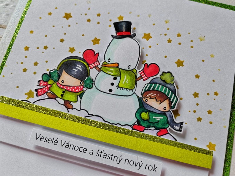 Přání ruční výroba - Sněhulák s dětmi - 1 ks