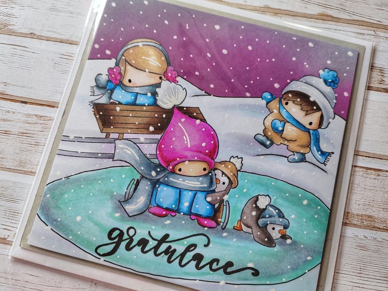 Přání ruční výroba - Tučňáci s dětmi - 1 ks