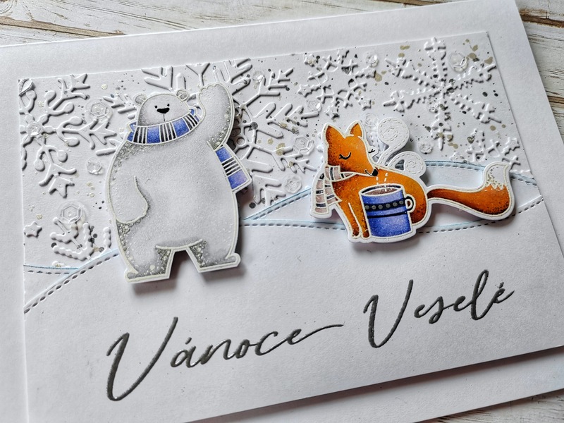 Přání ruční výroba - Lední medvěd a liška