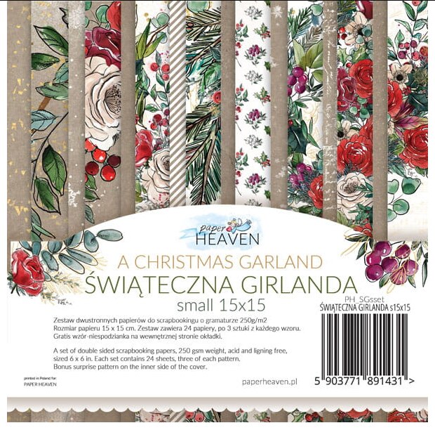 Sada oboustranně potištěných papírů PAPER HEAVEN 6x6" - A Christmas Garland - sada 24 listů