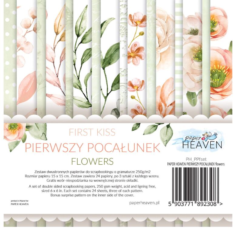 Potištěný papír s věnečky s růžičkami_2 6x6" PAPER HEAVEN - First Kiss - 1 ks