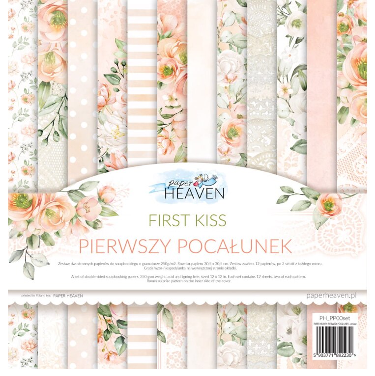 Potištěný papír s věnečky 12x12" PAPER HEAVEN - First Kiss - 1 ks