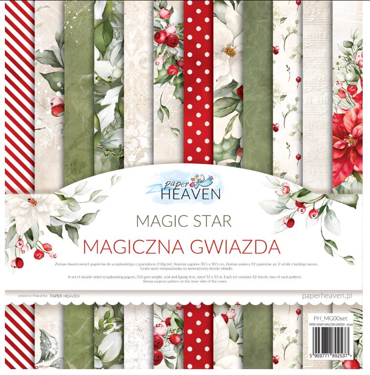 Potištěný papír s věnečky 12x12" PAPER HEAVEN - Magic Star - 1 ks