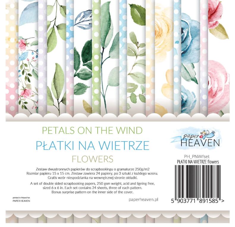 Potištěný papír s věnečky s růžičkami 6x6" PAPER HEAVEN - Petals on the Wind - 1 ks