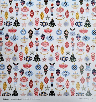Scrapbookový papír s potiskem LEPIKARO 12x12" - vánoční ozdoby - 1 ks