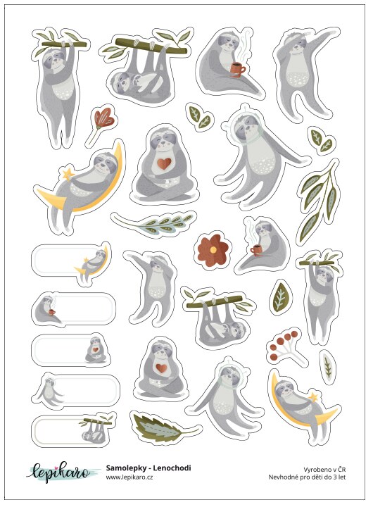 Samolepky LEPIKARO - Lenochodi - 1 arch