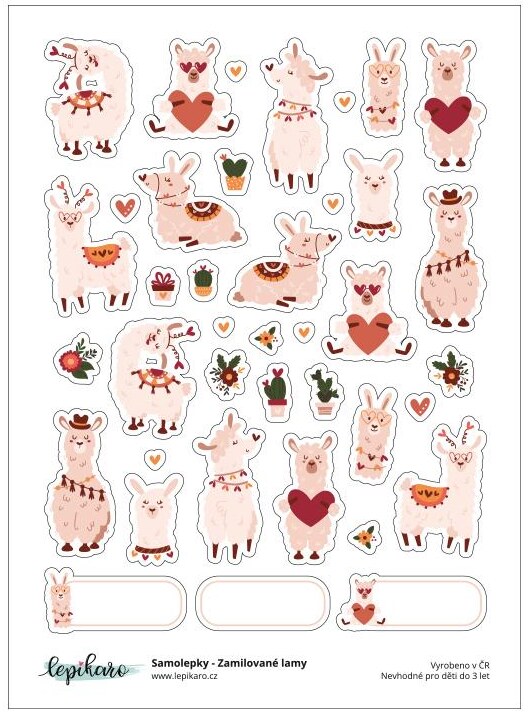 Samolepky LEPIKARO - Zamilované Lamy - 1 arch