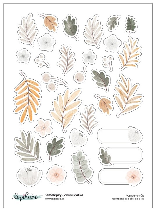 Samolepky LEPIKARO - Zimní kvítka - 1 arch