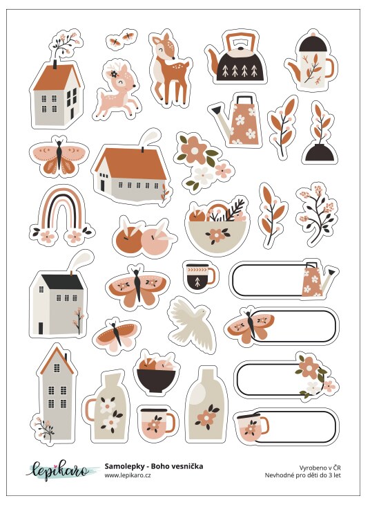 Samolepky LEPIKARO - Boho vesnička - 1 arch