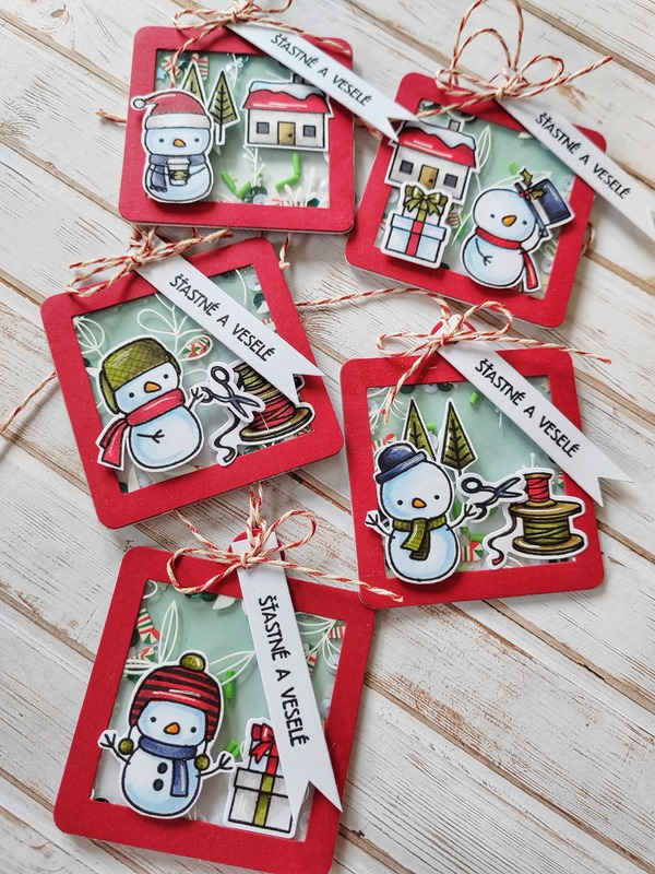 Visačky Sněhuláci - 6 x 6 cm