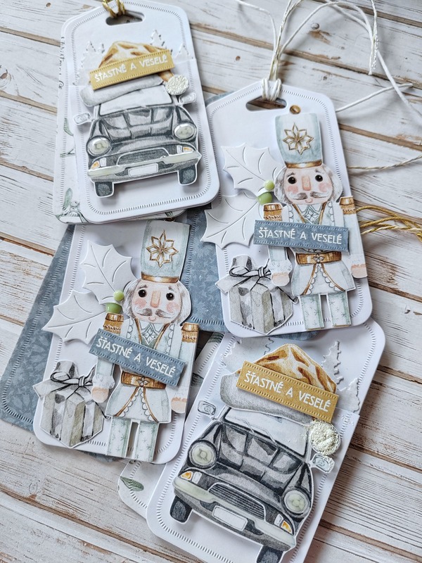 Visačky Louskáček a auto - 11 x 6,5 cm