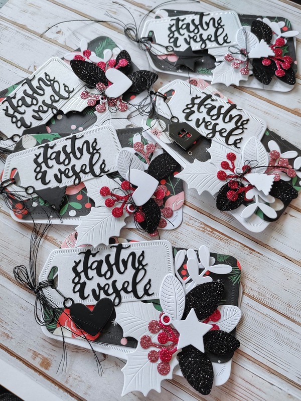 Visačky Šťastné a veselé - 11 x 6,5 cm