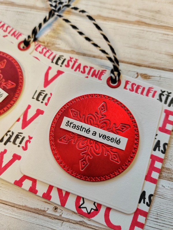 Visačky Šťastné a veselé - 7,5 x 7,5 cm - sada 2 ks